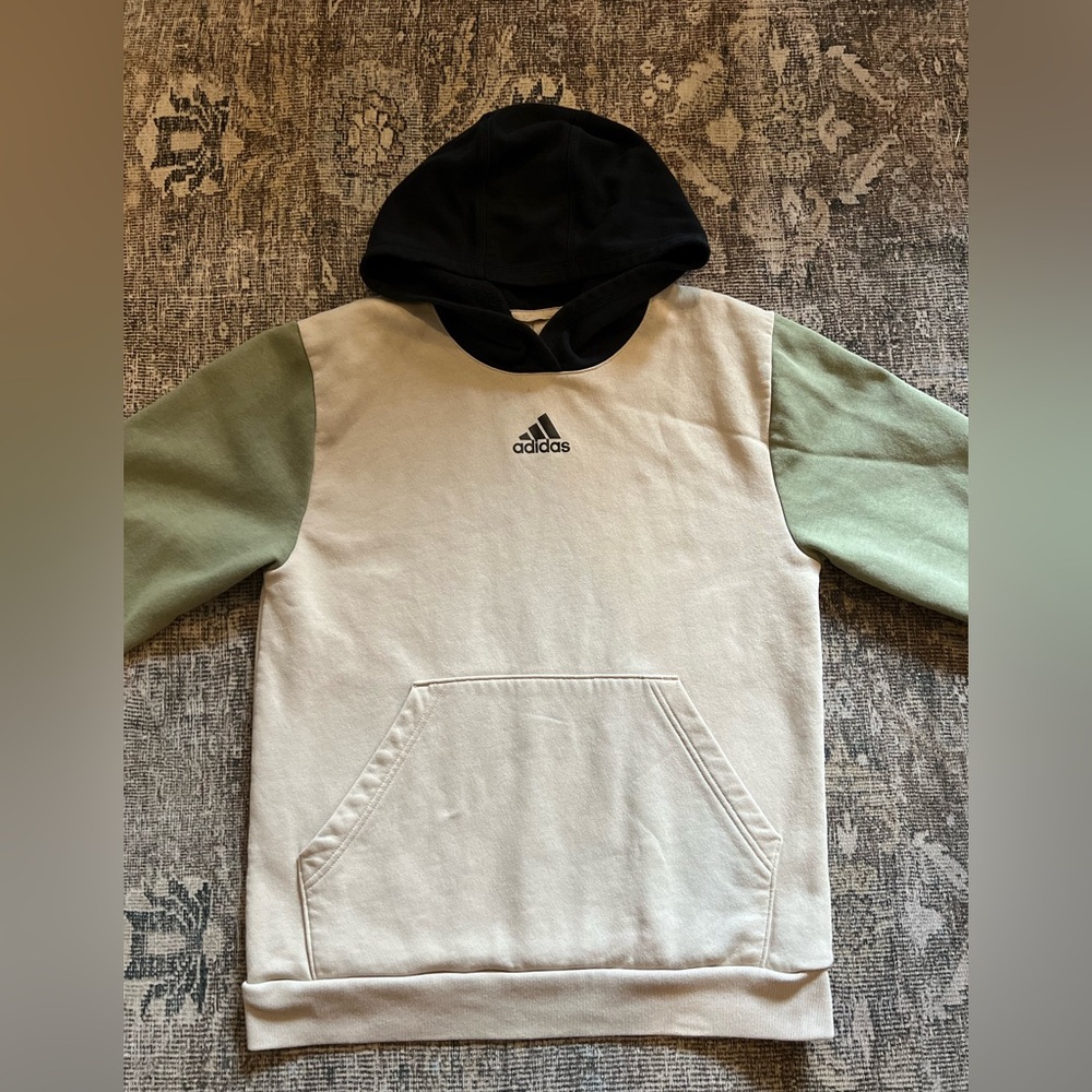 Adidas Boy's Fleece Color Block Long Sleeve Graphic Logo Pullover Hoodie XL